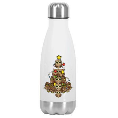 Owls Christmas Tree Cute Xmas Pajamas Pjs Bird Animal Gift Stainless Steel Insulated Water Bottle