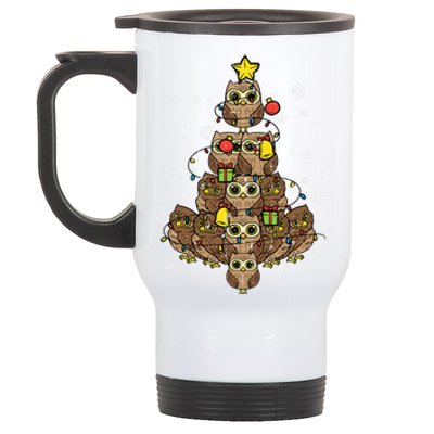 Owls Christmas Tree Cute Xmas Pajamas Pjs Bird Animal Gift Stainless Steel Travel Mug