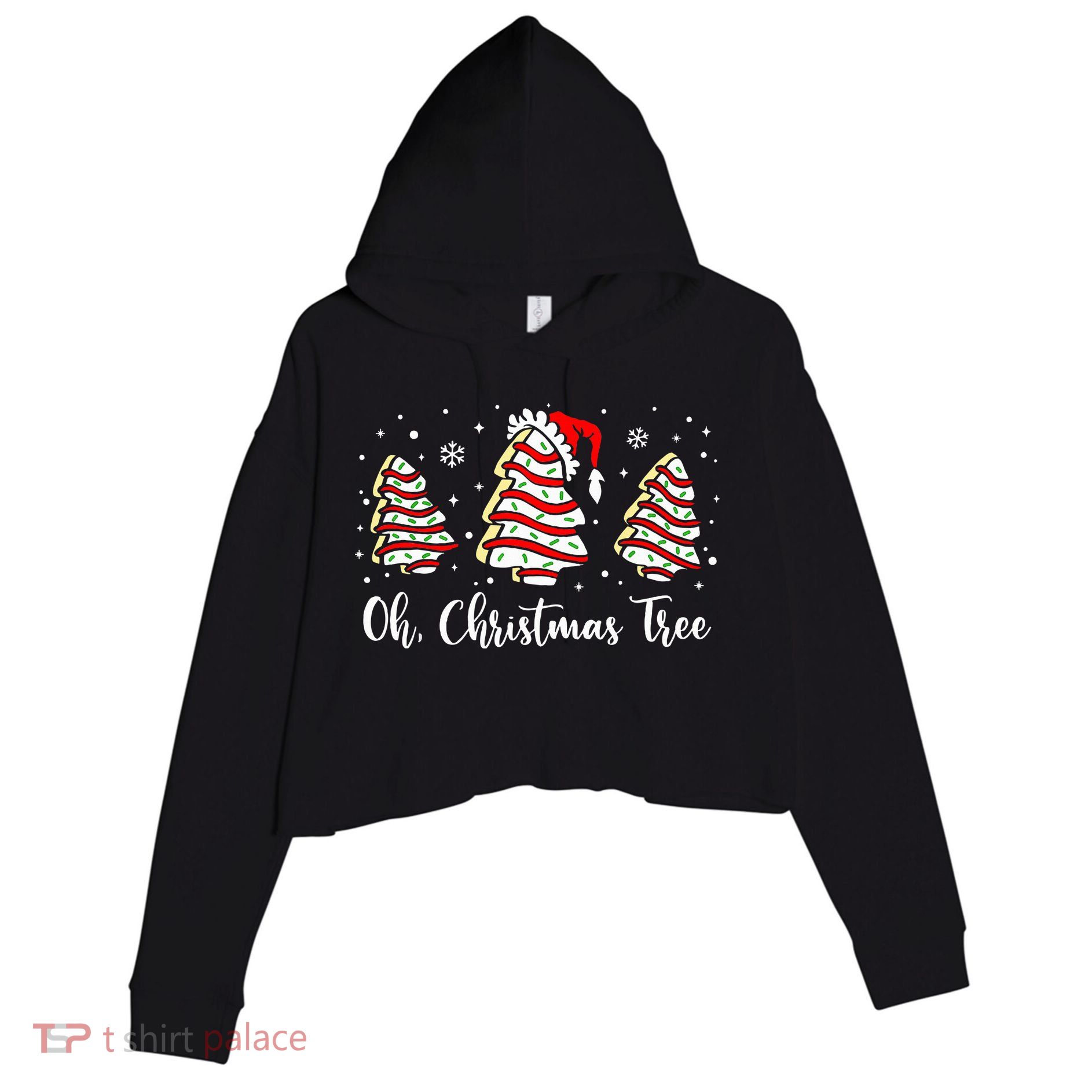 Oh Christmas Tree Cakes Debbie Funny Christmas Snack Cake  Crop Fleece Hoodie
