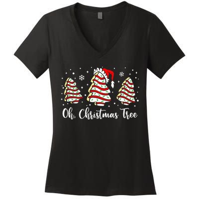 Oh Christmas Tree Cakes Debbie Funny Christmas Snack Cake  Women's V-Neck T-Shirt