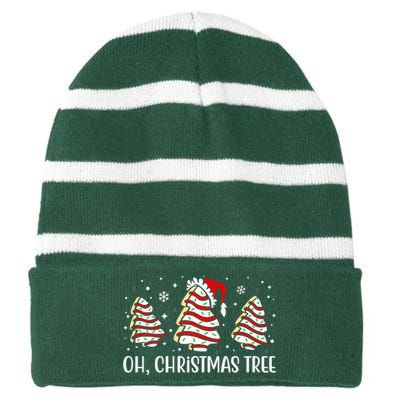 Oh Christmas Tree Cookie Festive Holiday Striped Beanie with Solid Band