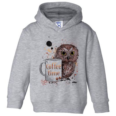 Owl Coffee Time Oil Color Art Toddler Hoodie