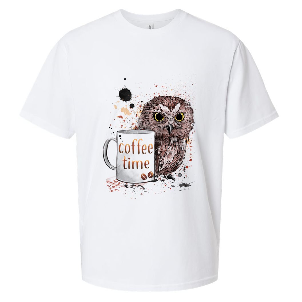 Owl Coffee Time Oil Color Art Sueded Cloud Jersey T-Shirt