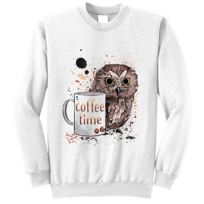 Owl Coffee Time Oil Color Art Sweatshirt