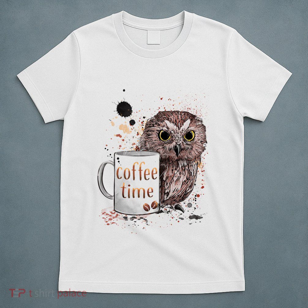 Owl Coffee Time Oil Color Art T-Shirt