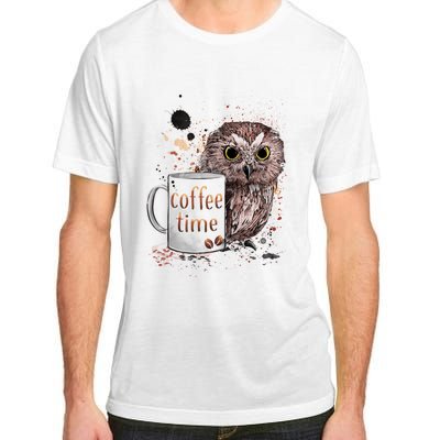 Owl Coffee Time Oil Color Art Adult ChromaSoft Performance T-Shirt