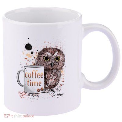 Owl Coffee Time Oil Color Art 11oz C Handle Ceramic Mug