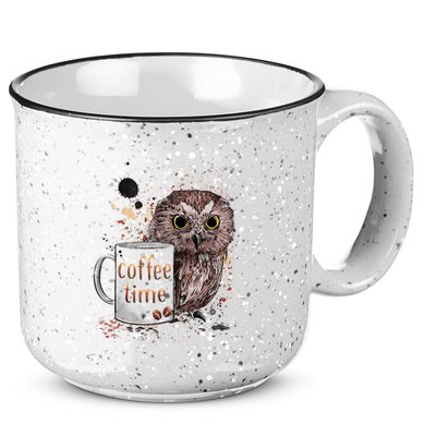 Owl Coffee Time Oil Color Art 15oz Campfire Ceramic Mug