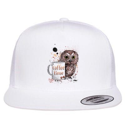 Owl Coffee Time Oil Color Art Flatbill Hat