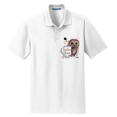 Owl Coffee Time Oil Color Art Dry Zone Grid Polo