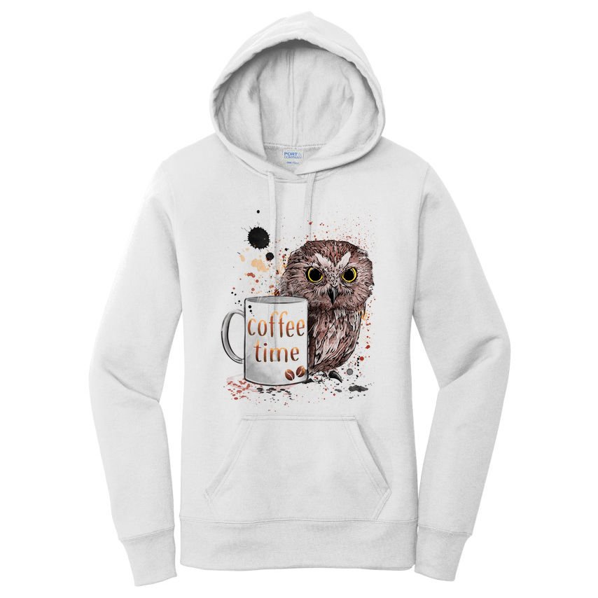 Owl Coffee Time Oil Color Art Women's Pullover Hoodie