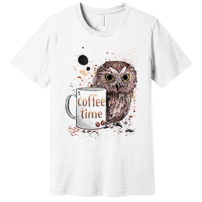 Owl Coffee Time Oil Color Art Premium T-Shirt