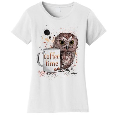 Owl Coffee Time Oil Color Art Women's T-Shirt