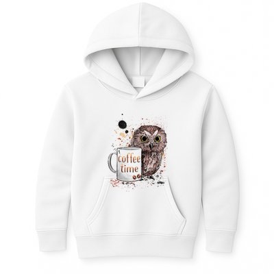 Owl Coffee Time Oil Color Art Kids Hoodie