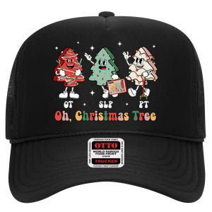 Oh Christmas Tree Slp Ot Pt Therapy Team Tree Cakes Xmas High Crown Mesh Back Trucker Hat