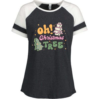 Oh Christmas Tree Cakes Debbie Funny Christmas Enza Ladies Jersey Colorblock Tee