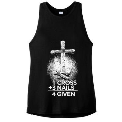 One Cross Three Nails Forgiven Cross Christian Faith Ladies PosiCharge Tri-Blend Wicking Tank