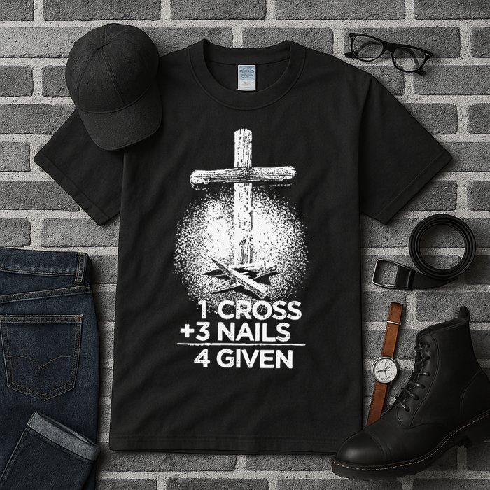 One Cross Three Nails Forgiven Cross Christian Faith Tall T-Shirt