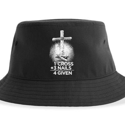 One Cross Three Nails Forgiven Cross Christian Faith Sustainable Bucket Hat