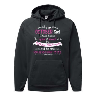 October Girl Sweet But Crazy Funny Birthday Performance Fleece Hoodie