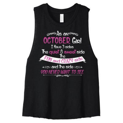 October Girl Sweet But Crazy Funny Birthday Women's Racerback Cropped Tank