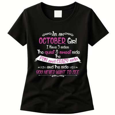 October Girl Sweet But Crazy Funny Birthday Womens T-Shirt