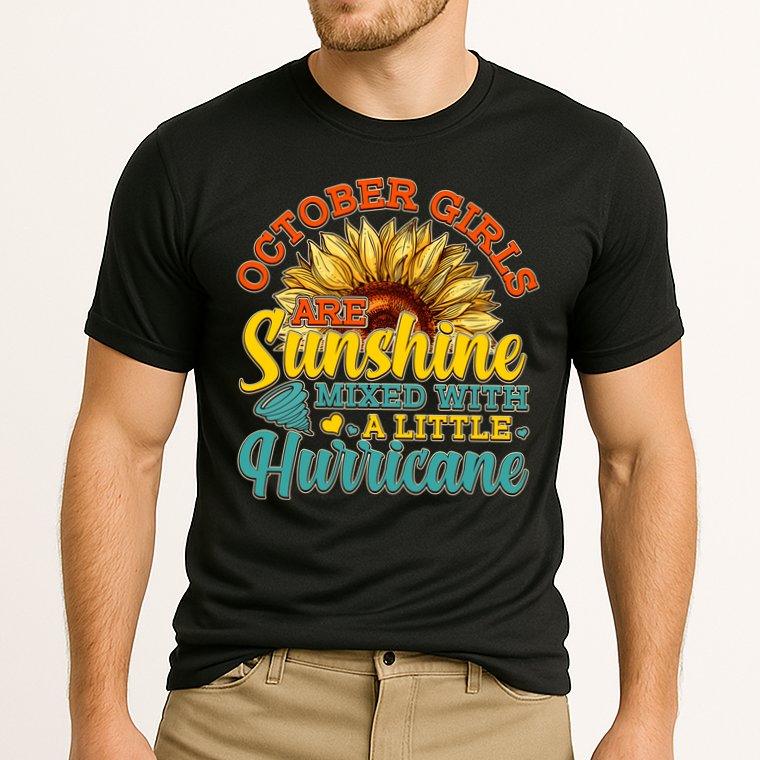October Girls Are Sunshine Mixed With A Little Hurricane Sunflower Birthday Cooling Performance Crew T-Shirt