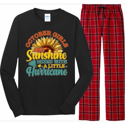 October Girls Are Sunshine Mixed With A Little Hurricane Sunflower Birthday Long Sleeve Pajama Set