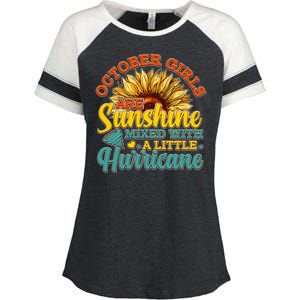 October Girls Are Sunshine Mixed With A Little Hurricane Sunflower Birthday Enza Ladies Jersey Colorblock Tee