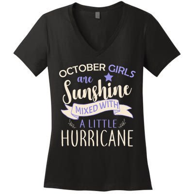 October Girls Are Sunshine Mixed With Hurricane Women's V-Neck T-Shirt