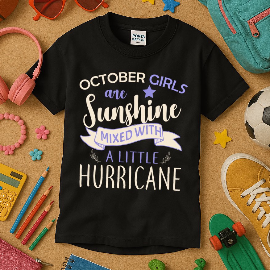October Girls Are Sunshine Mixed With Hurricane Kids T-Shirt