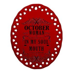 October Woman Funny Birthday Ceramic Oval Ornament