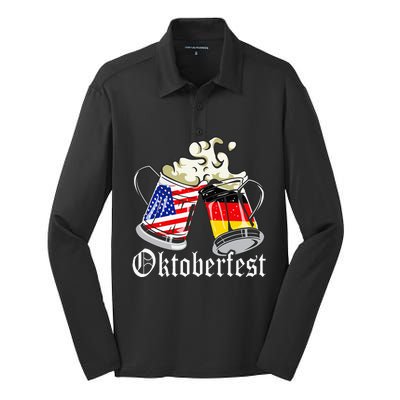 Oktoberfest Cheers Usa Germany Flags Silk Touch Performance Long Sleeve Polo