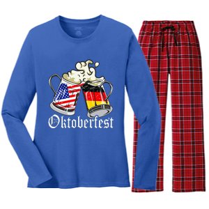 Oktoberfest Cheers Usa Germany Flags Women's Long Sleeve Flannel Pajama Set 