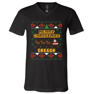 Oregon Christmas Ugly V-Neck T-Shirt