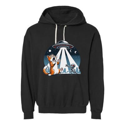 Orange Cat Ufo Garment-Dyed Fleece Hoodie