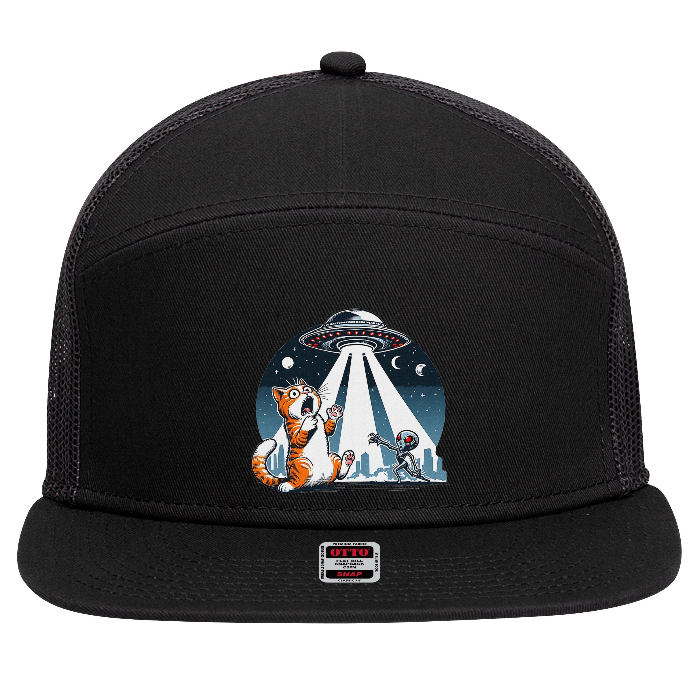 Orange Cat Ufo 7 Panel Mesh Trucker Snapback Hat