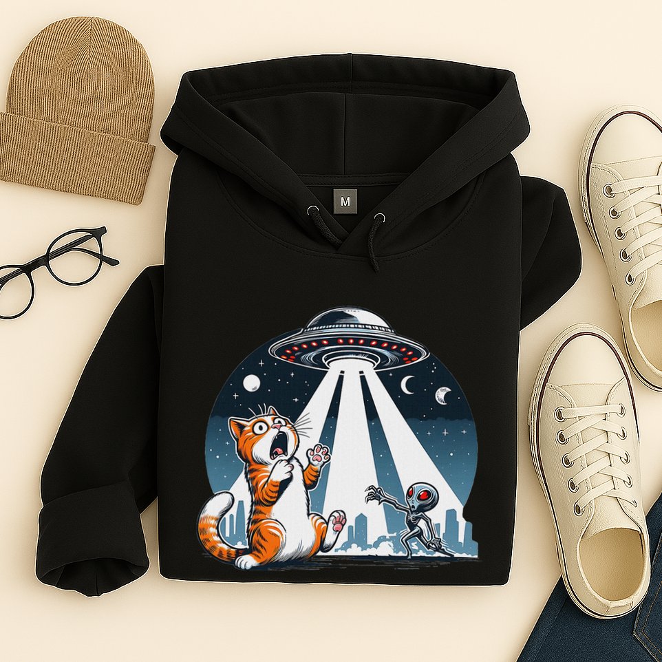 Orange Cat Ufo Hoodie