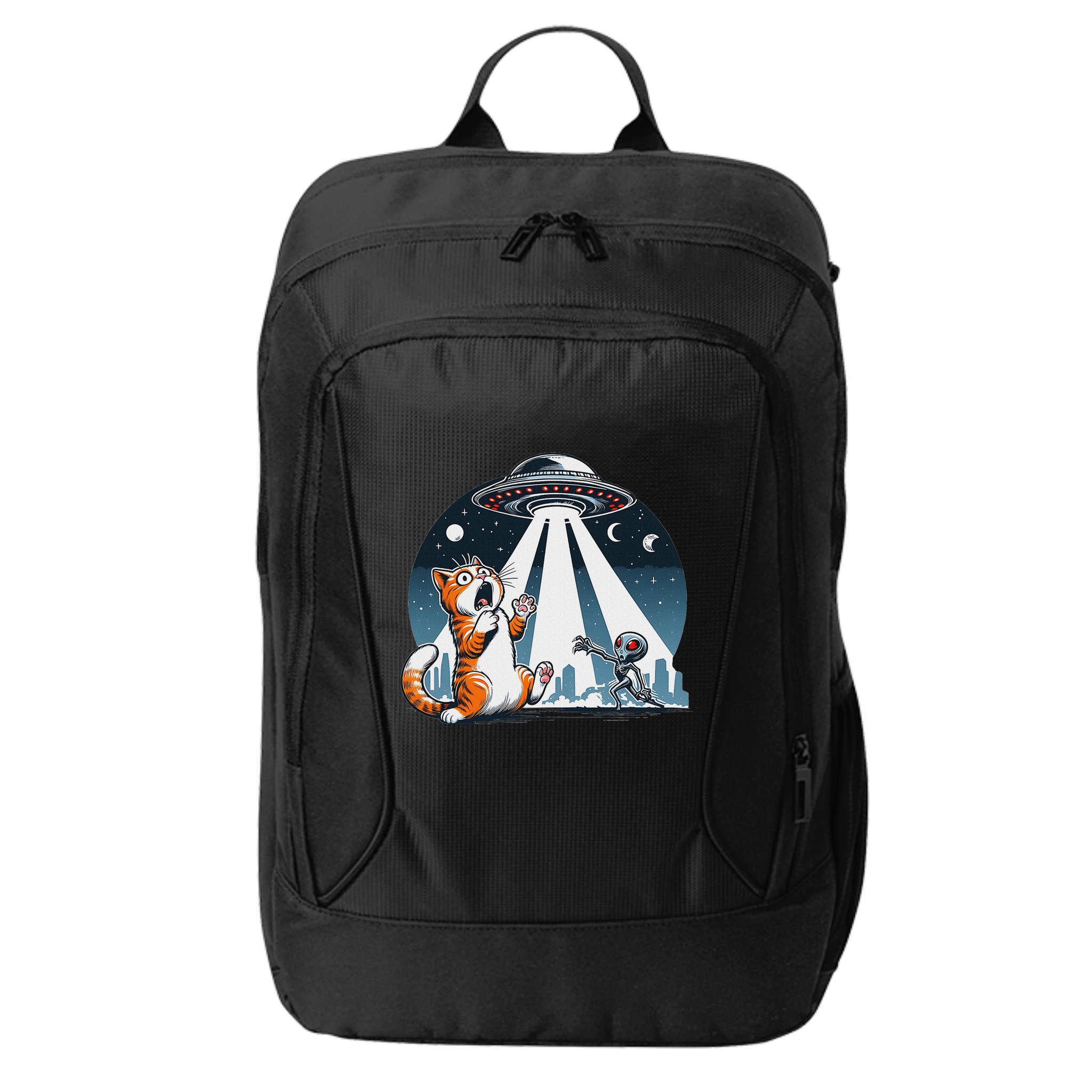 Orange Cat Ufo City Backpack
