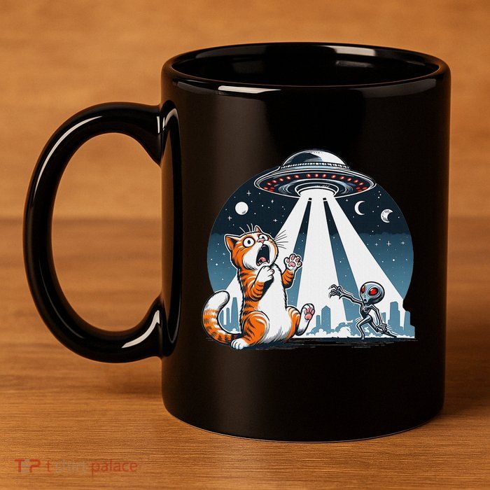 Orange Cat Ufo 11oz C Handle Ceramic Mug