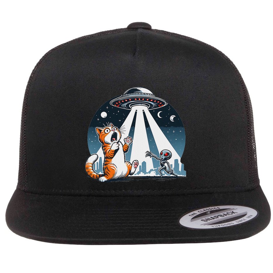 Orange Cat Ufo Flat Bill Trucker Hat