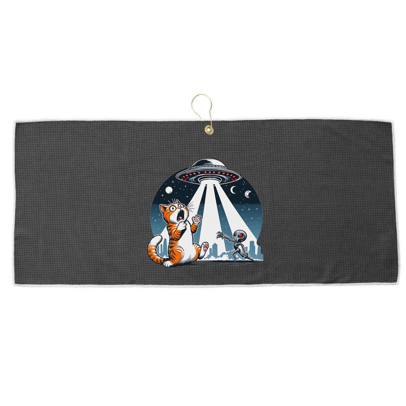 Orange Cat Ufo Large Microfiber Waffle Golf Towel