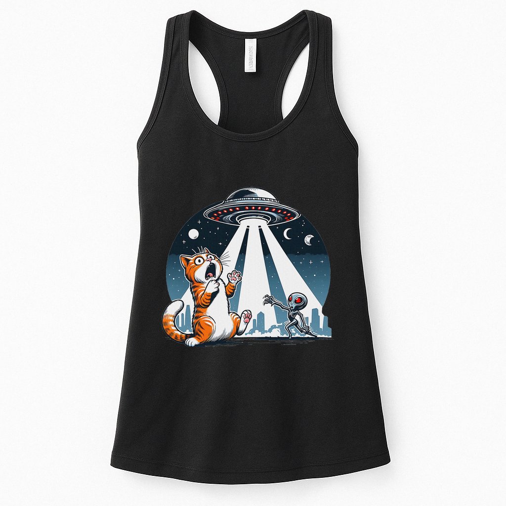 Orange Cat Ufo Womens Tank Top
