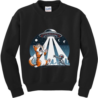 Orange Cat Ufo Kids Sweatshirt