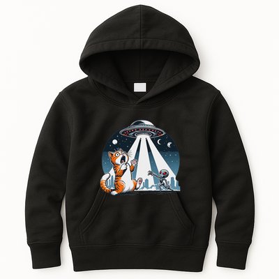Orange Cat Ufo Kids Hoodie