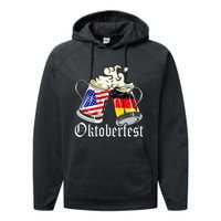 Oktoberfest Cheers Usa Germany Flags Performance Fleece Hoodie