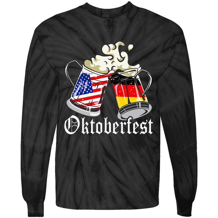 Oktoberfest Cheers Usa Germany Flags Tie-Dye Long Sleeve Shirt