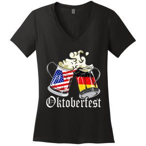 Oktoberfest Cheers Usa Germany Flags Women's V-Neck T-Shirt