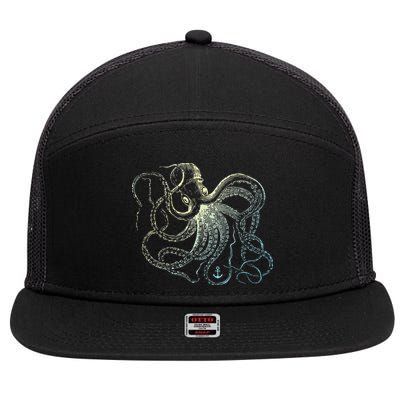 Octopus Cool Vintage Marine Biologist Ocean Sea Life 3 7 Panel Mesh Trucker Snapback Hat