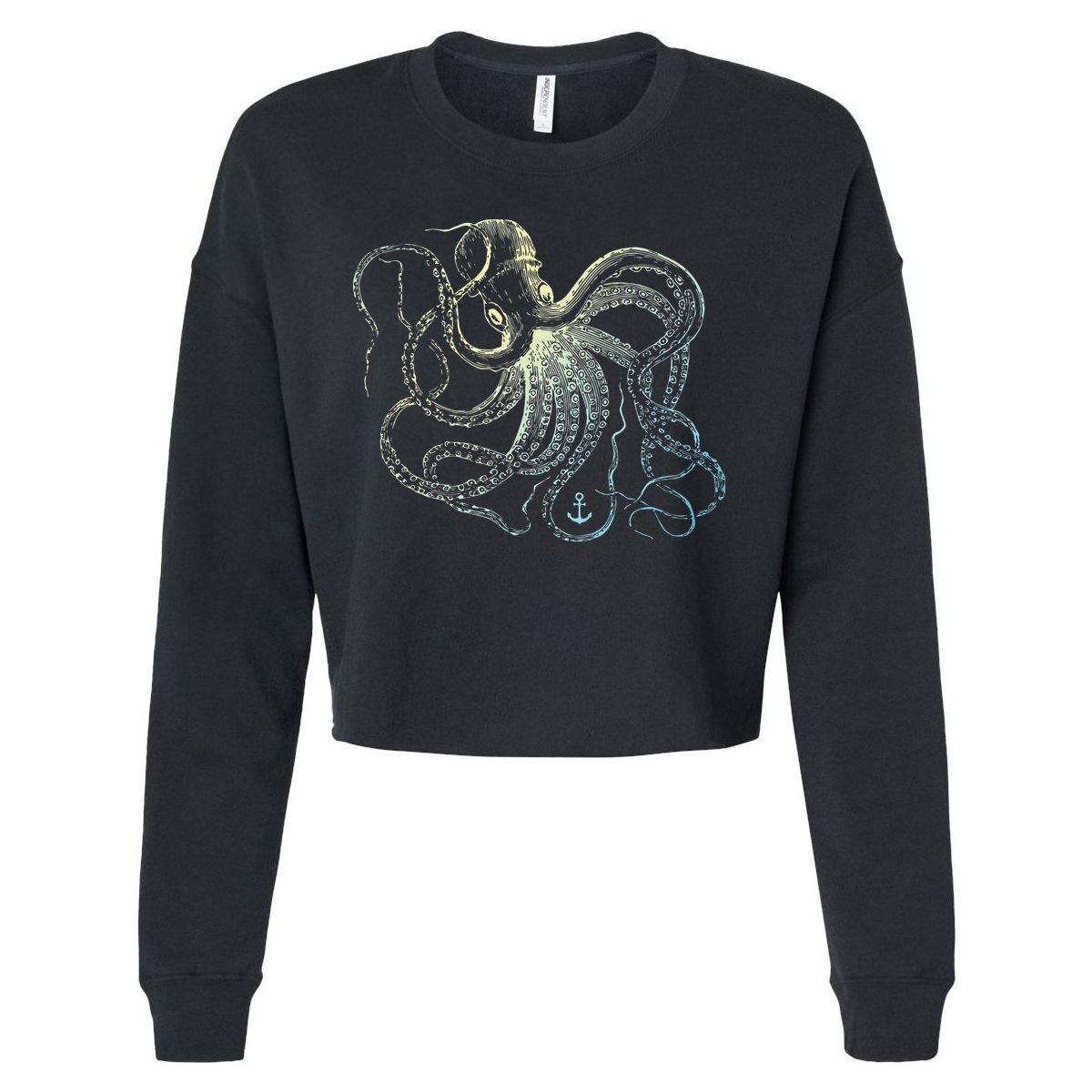 Octopus Cool Vintage Marine Biologist Ocean Sea Life 3 Cropped Pullover Crew